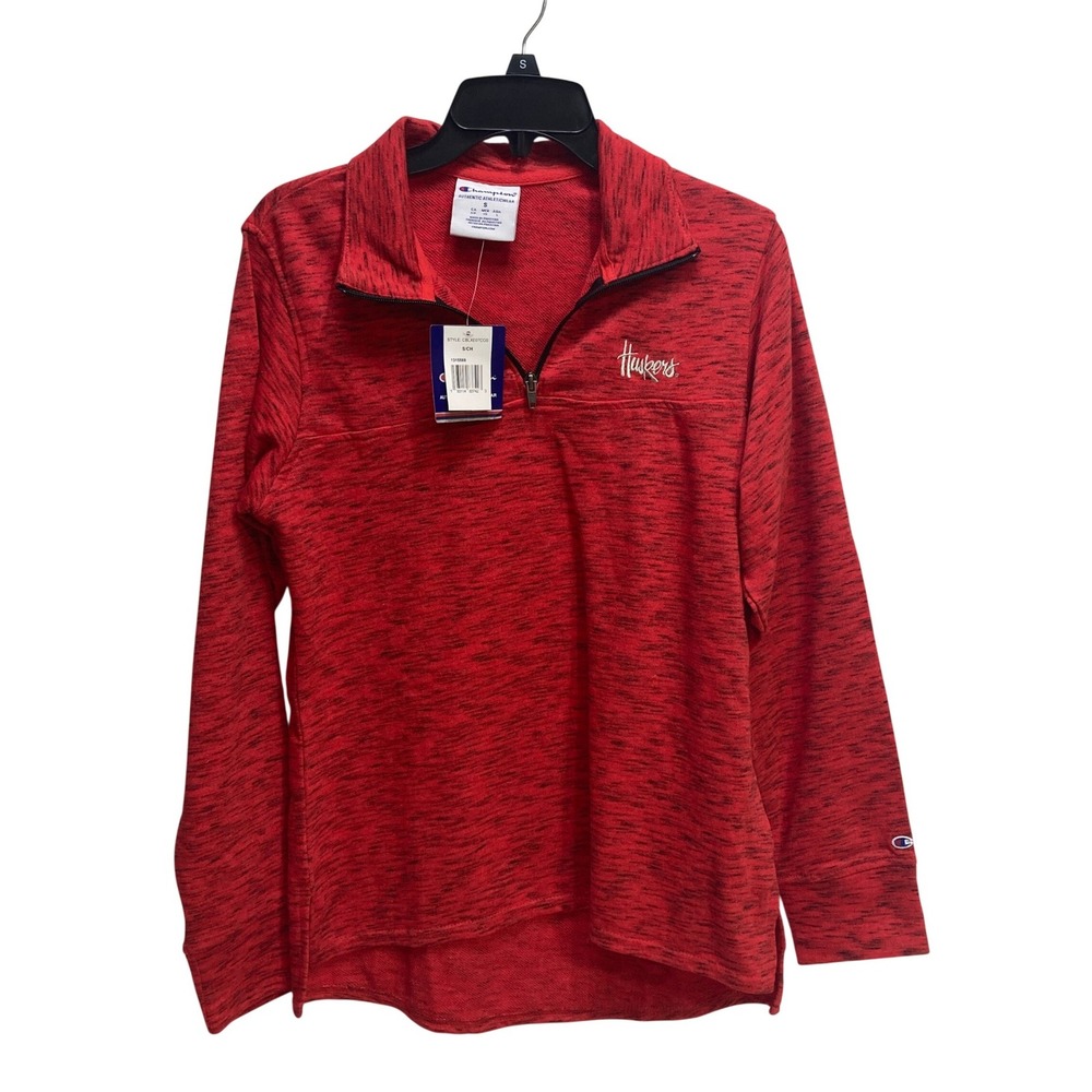 New Champion Nebraska Huskers Mens Small Red Space Dye Quarter Zip Pullover NWT‎